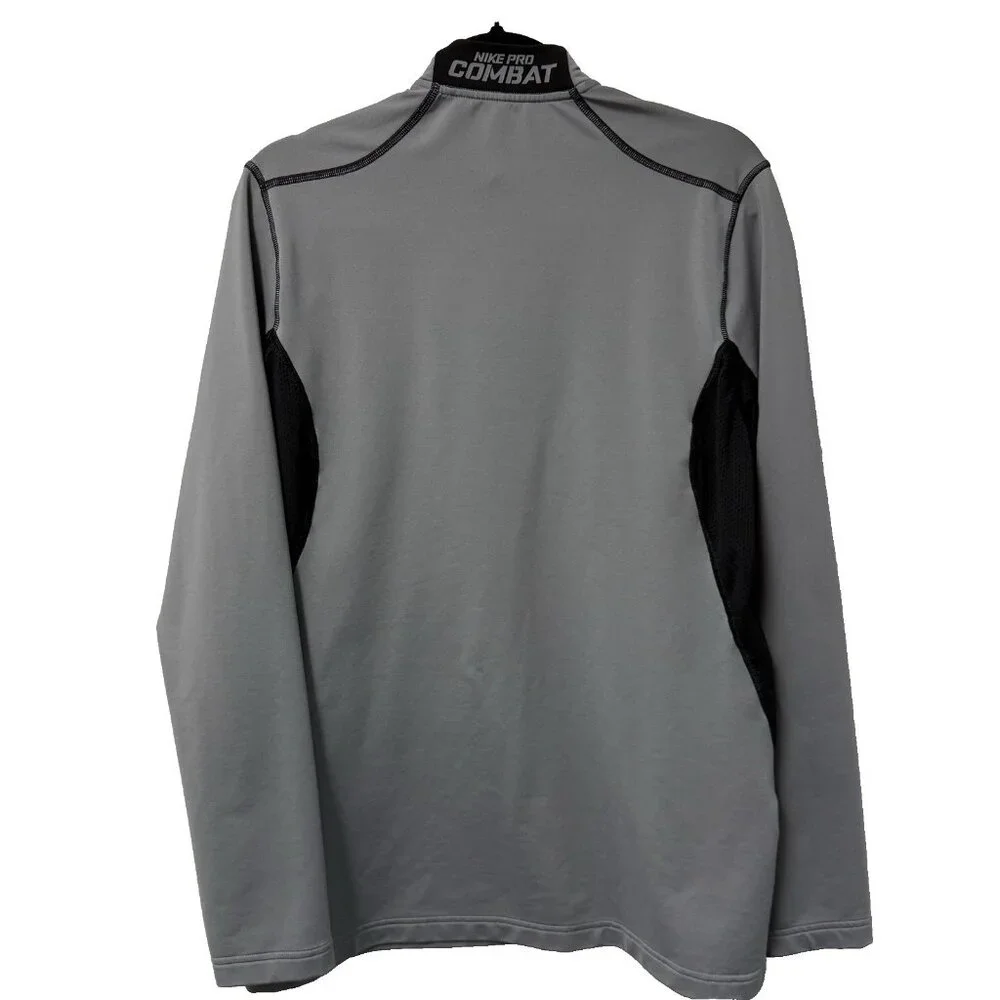 NIKE PRO COMBAT PULLOVER HYPERWARM DRI FIT MAX 1/4 ZIP MENS L GRAY BLACK FITTED